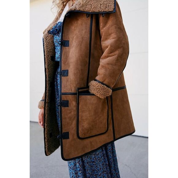 Free People x Nicholas K Alpine Reversible Sheepskin Shearling Leather Fur Coat - Picture 15 of 16